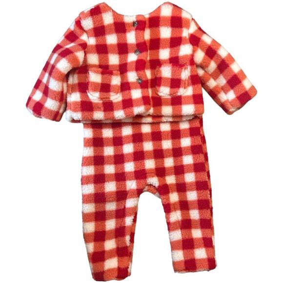 Hanna Andersson Fleece Red Buffalo Plaid Jumper & Jacket Set Baby Size 6-12M